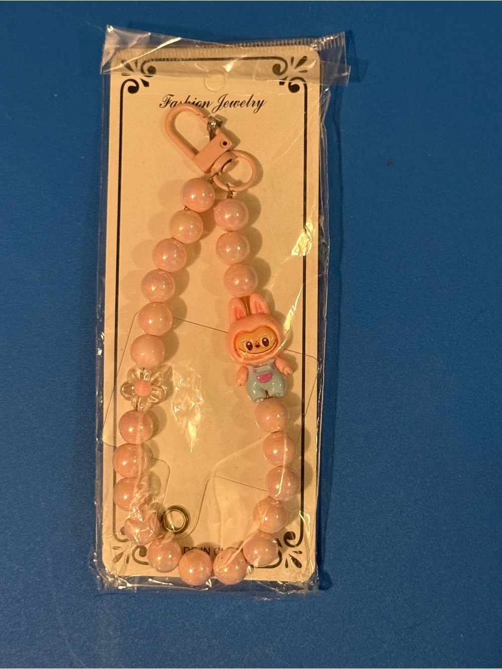 Kids Pink Beaded Bunny Charm Bag Keychain - Fashion Jewelry